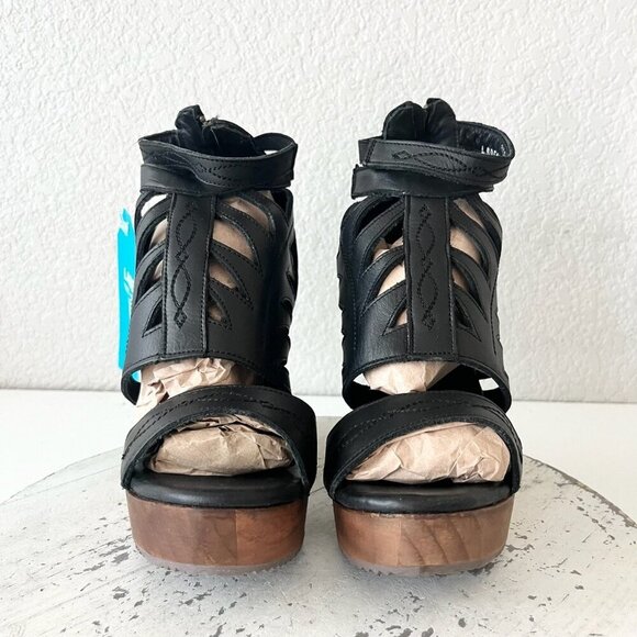 NEW Lane Boots BECCA Womens Black Wedges 7.5 Western Sandals Cowgirl Leather - Picture 5 of 11